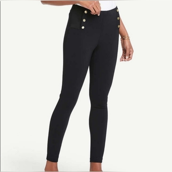 ZARA HIGH-WAISTED LEGGINGS WITH ELASTIC WAISTBAND. FRONT GOLD BUTTON XL - Picture 2 of 7